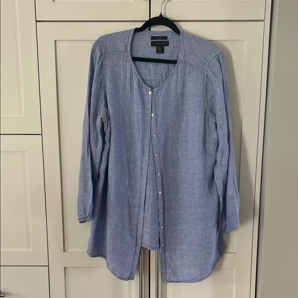 Tahari Sky Blue Linen Shirt